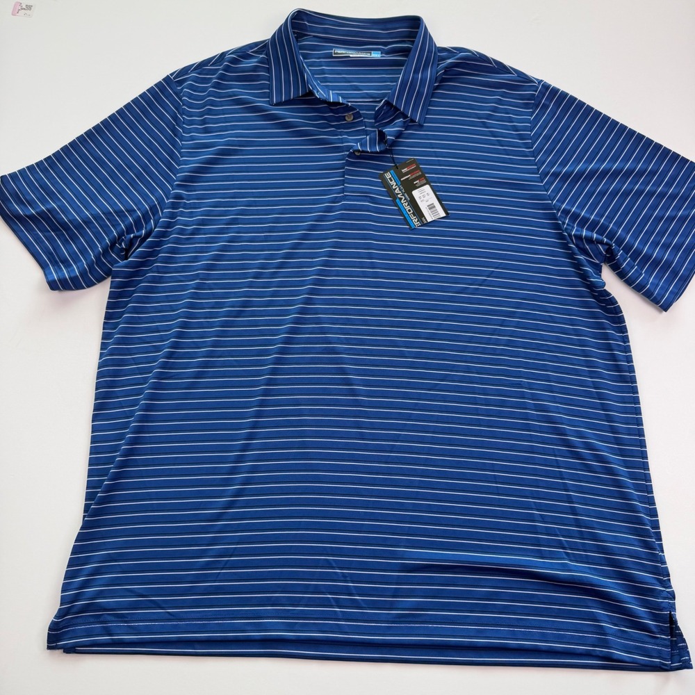 Roundtree & Yorke Performance Polo Shirt Mens 2XT Blue Striped NWT Limoges